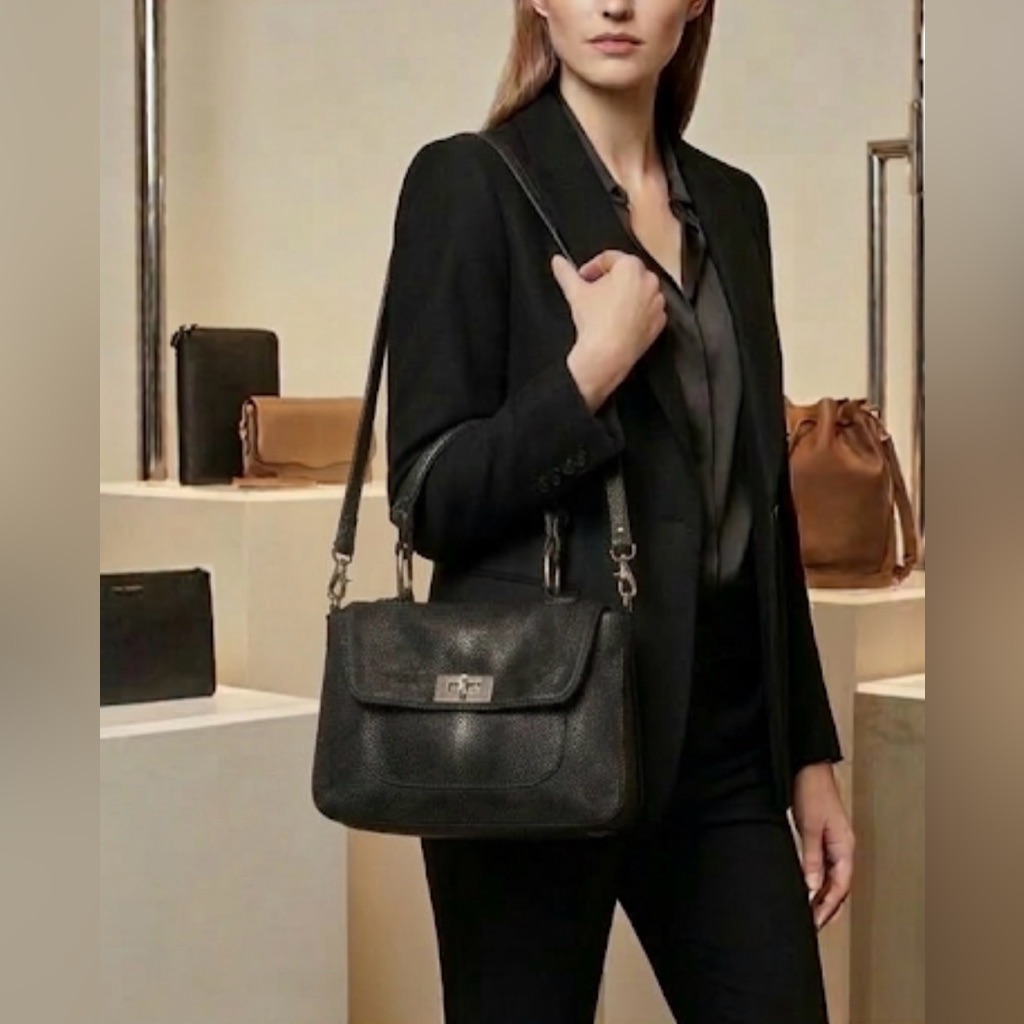 Rebecca Minkoff Covet Convertible Black Stingray Embossed Suede Satchel.